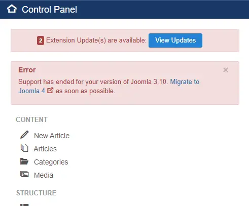 &Quot;Support Has Ended For Your Version Of Joomla 3.10&Quot; Error