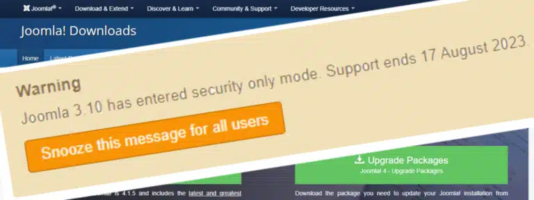 Joomla 3.10 has entered security only mode. Support ends 17 August 2023 cover Image