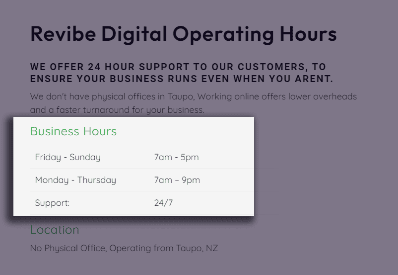 Revibe Digital Business Hours