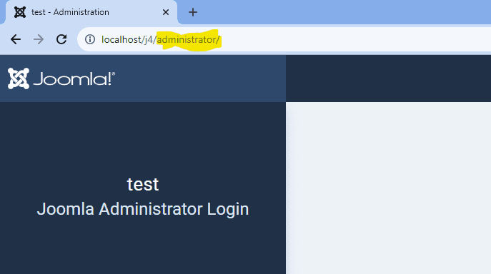 Joomla Administrator URL screenshot on localhost